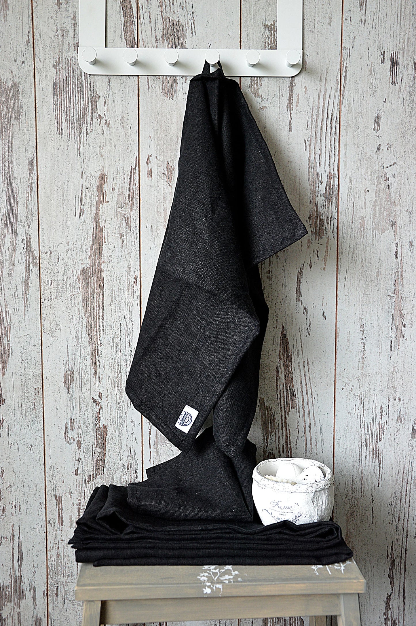 Thick linen towel / Deep black linen towels / Simple hand / face / tea towels / Softened 100% linen towels / Guest linen towels
