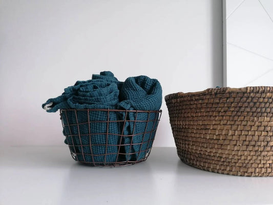 Linen WAFFLE Dark teal towel, Soft linen hand bath towels, Heavy weight waffle towel, waffle washcloth