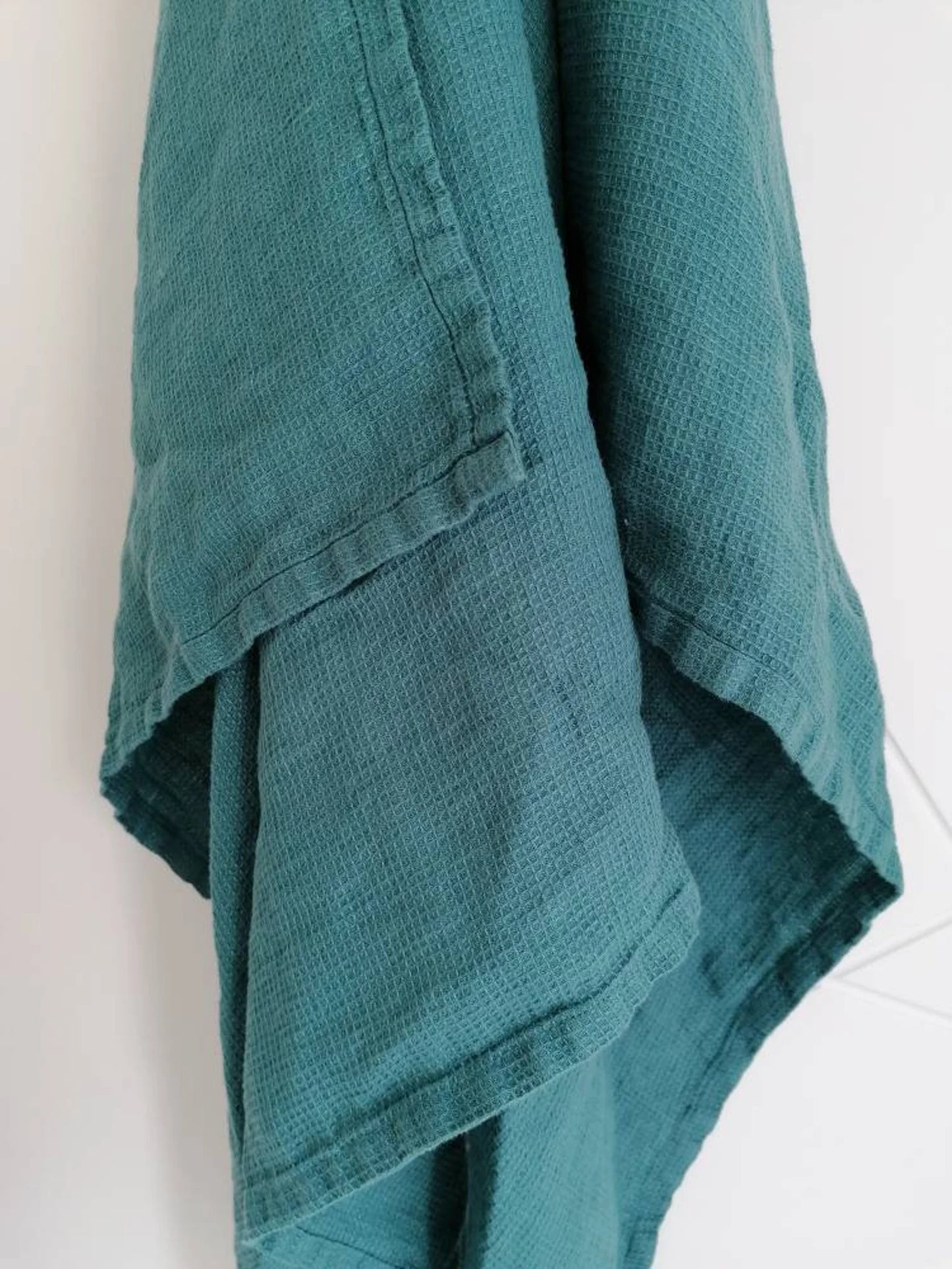 Linen soft waffle towel - Medium weight towel - Stonewashed Turquoise linen towels - Pure linen hand / face towel - Handmade linen towels