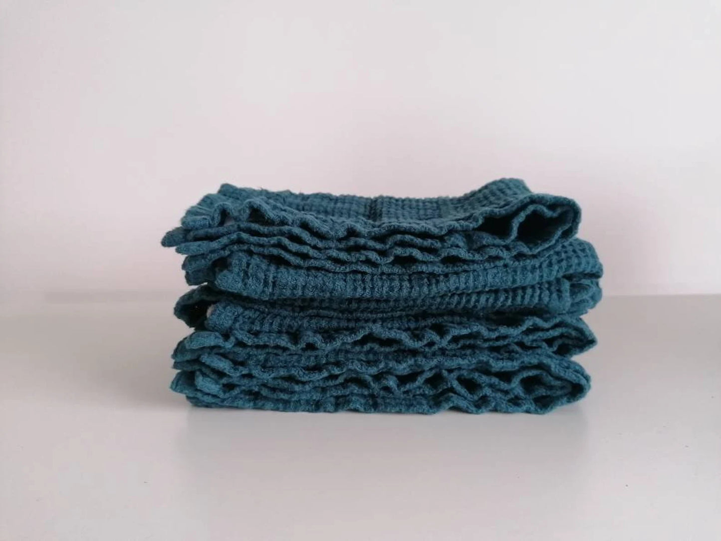 Linen WAFFLE Dark teal towel, Soft linen hand bath towels, Heavy weight waffle towel, waffle washcloth