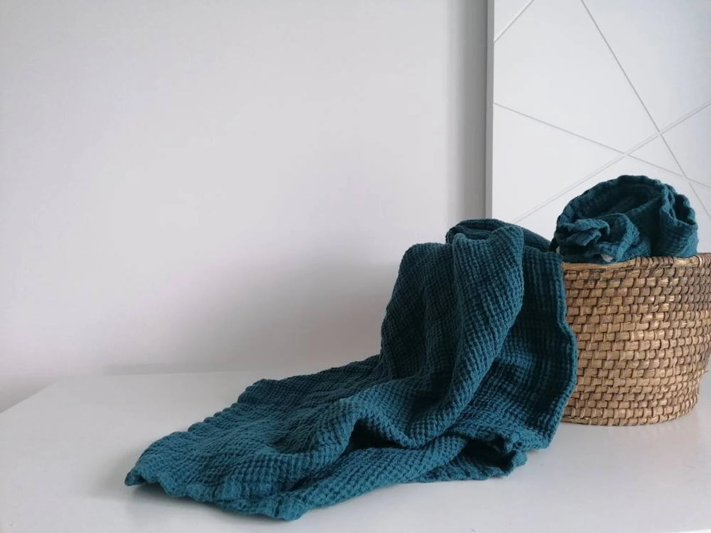 Linen WAFFLE Dark teal towel, Soft linen hand bath towels, Heavy weight waffle towel, waffle washcloth