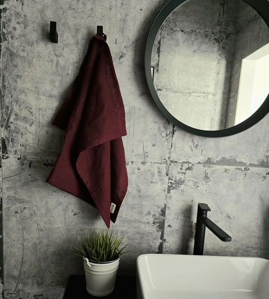 Thick linen towels / Softened linen towel / BURGUNDY bath towel / Guest bath linen towel / bath sheet